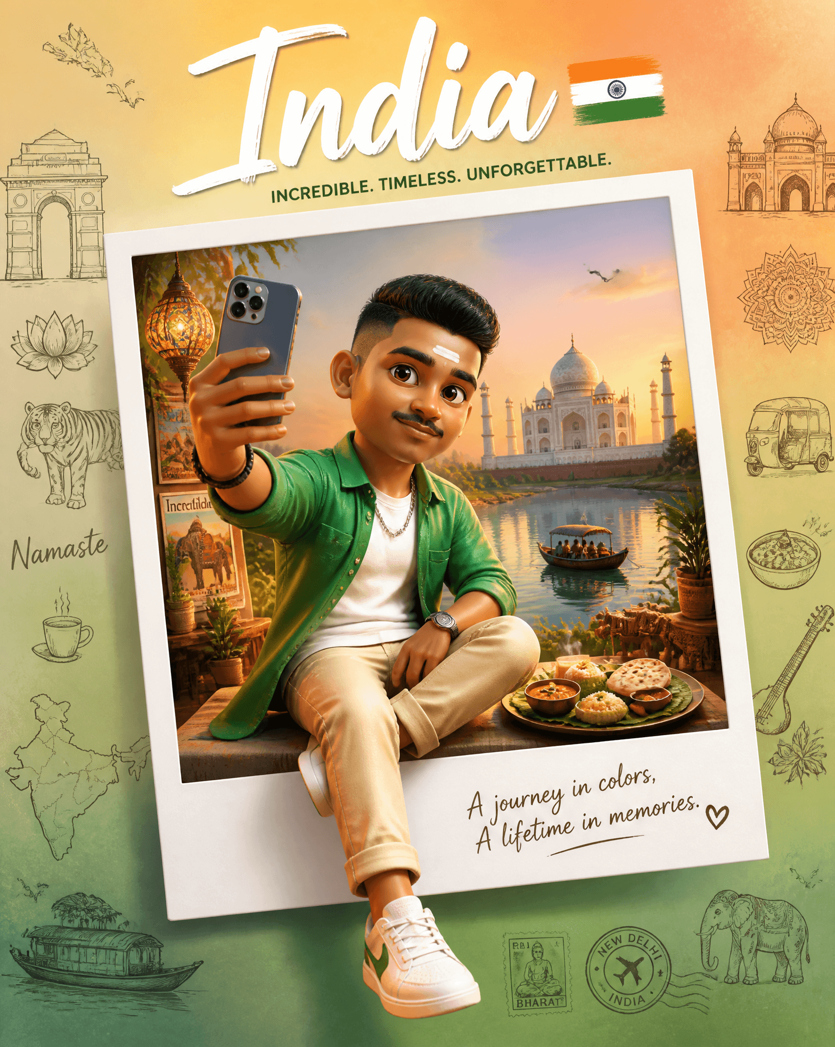 Create a premium collectible travel poster in a cute styl...