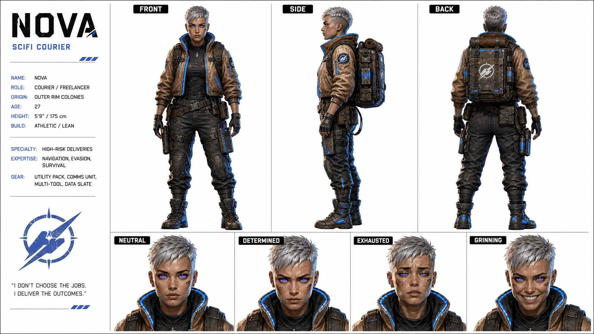 Create a professional character reference sheet for an or...