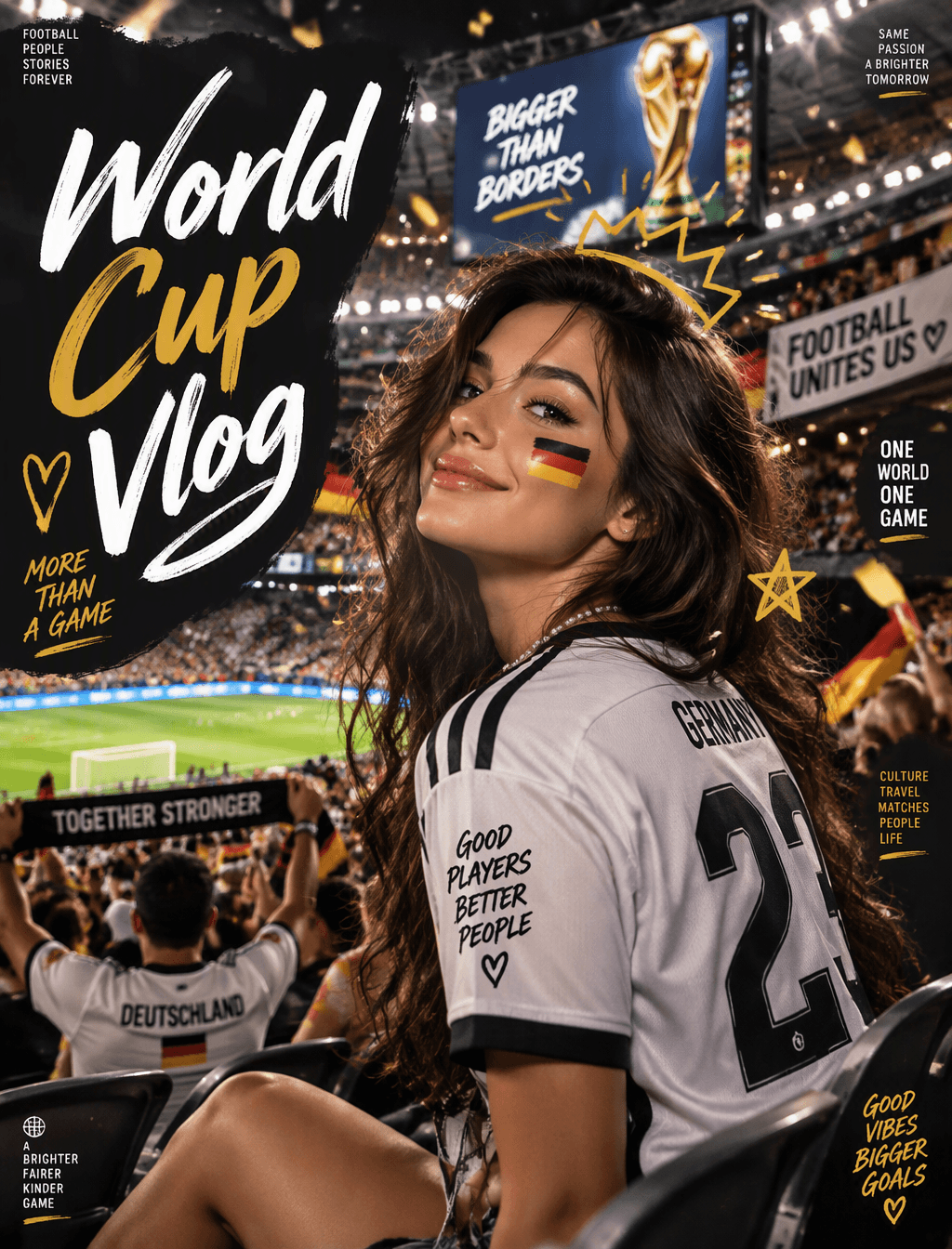 Ultra-realistic sports fan portrait poster, beautiful you...